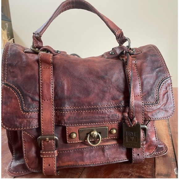 Frye Cameron Satchel GUC redwood dark brown medium 12x10 inches Dark Academia - Picture 1 of 15